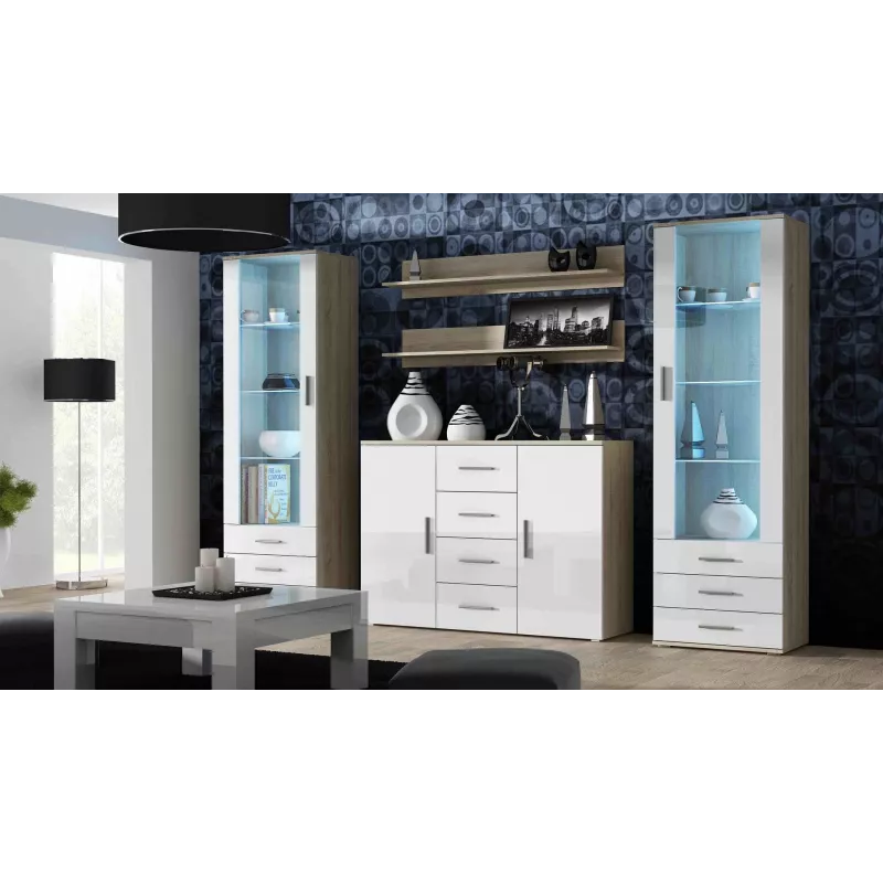 Cama olohuoneen sideboard UNI Sonoma-tammi/valkoinen kiiltävä