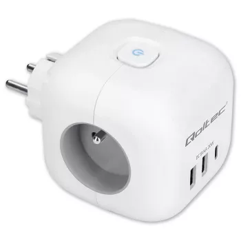 Jatkojohto QOLTEC 52548 3× AC-pistorasialla ja USB-liitännällä