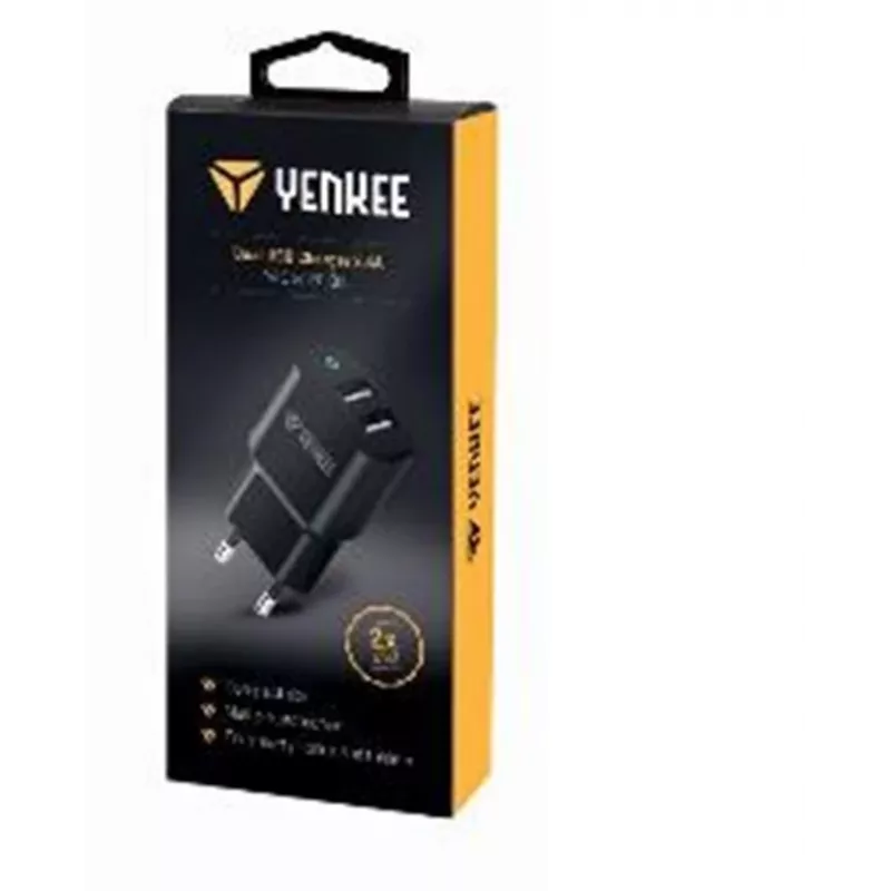 Laturi YENKEE YAC 2024BK – seinälaturi, 2× USB-A-liitäntää, yhteensä 12W (2,4A per liitäntä)