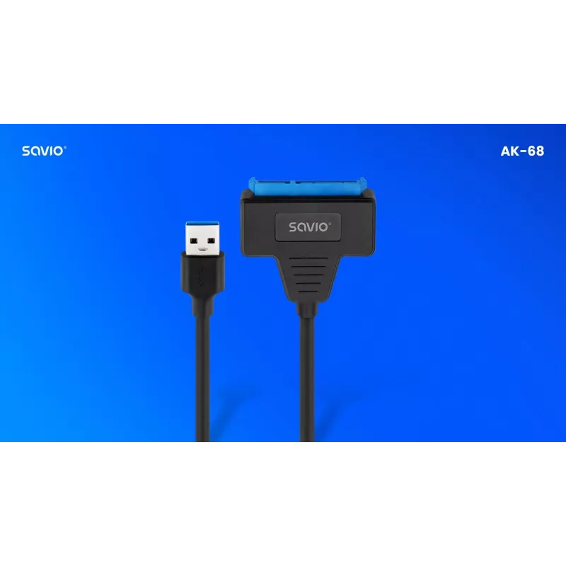 SAVIO SATA - USB 3.1 Gen 1 -liitäntäkaapeli AK-68, SATA-pistorasia - USB-A-pistoke, 5 Gbit/s, 0,25 m, musta