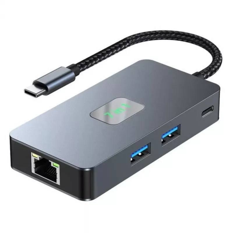 TB-sovitinkeskitin USB-C (7-in-1) HDMI USB SD/TF RJ45 (2500 Mbit/s) PD