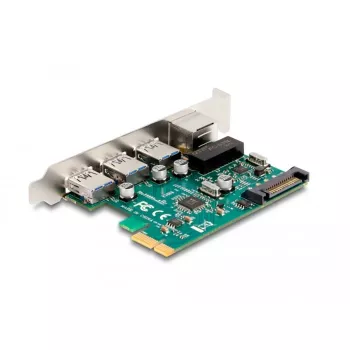DeLOCK PCI Express x1 -laajennuskortti, 3 x USB 5 Gbps Type-A, 1 x Gigabit LAN