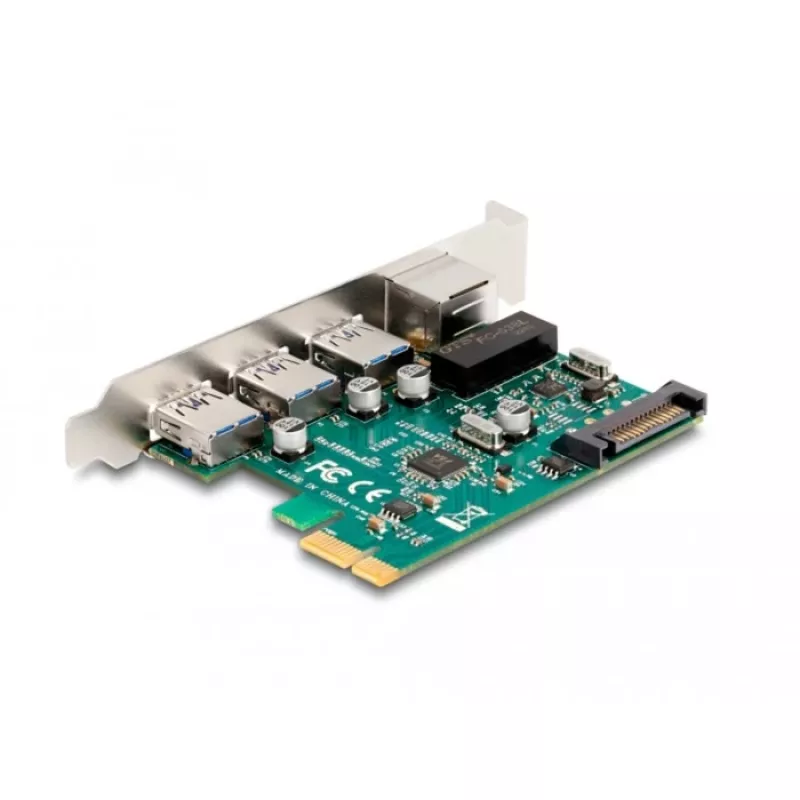 DeLOCK PCI Express x1 -laajennuskortti, 3 x USB 5 Gbps Type-A, 1 x Gigabit LAN