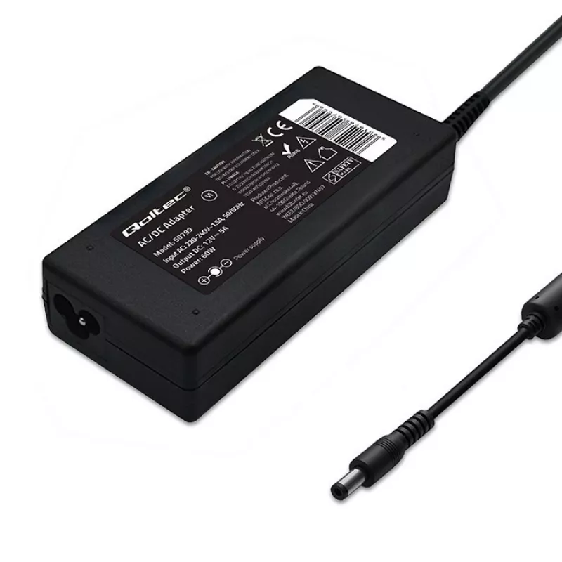 Pöytävirtalähde QOLTEC 60W 12V 5A kannettaville laitteille