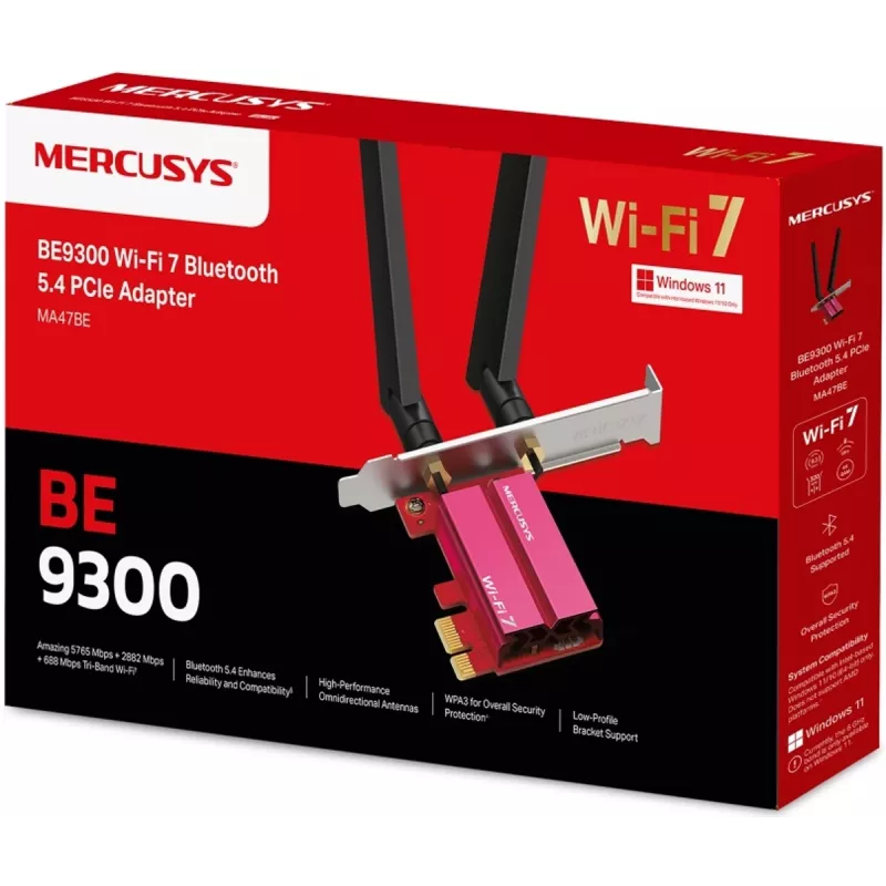 PCIe Tri-Band WiFi 7 -sovitin MERCUSYS MA47BE — suurnopeus-WLAN-yhteys