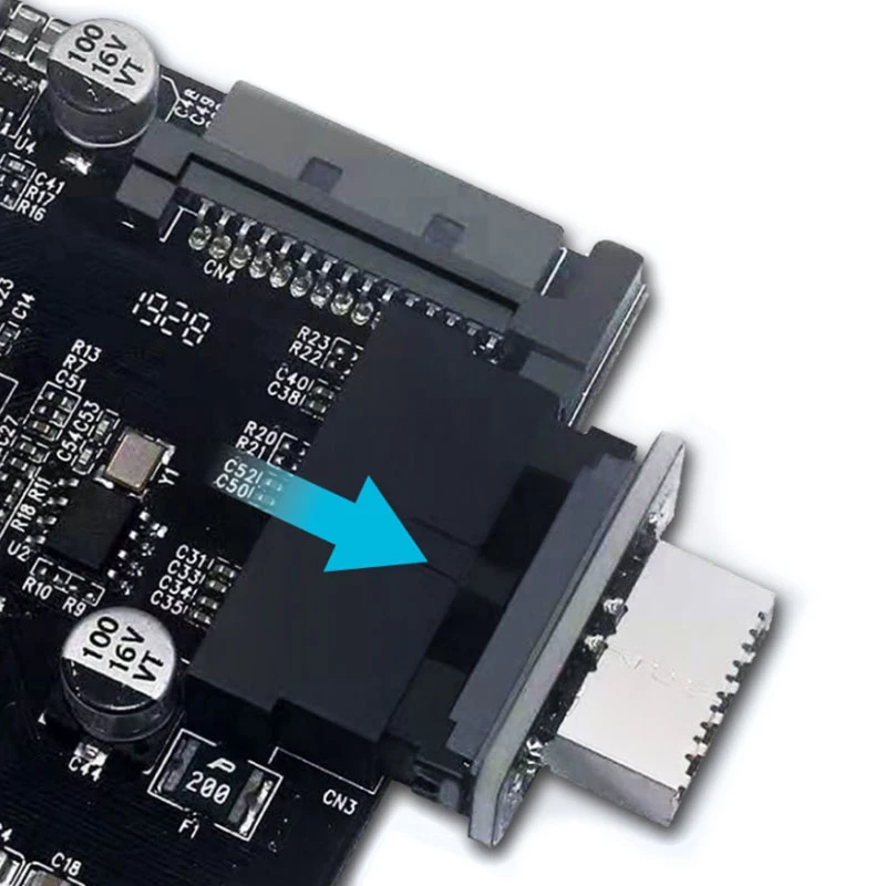 GrauGear sisäinen 19-pin USB 3.0 – USB 3.1 Type-E 20-pin Key A -sovitin, 180 astetta