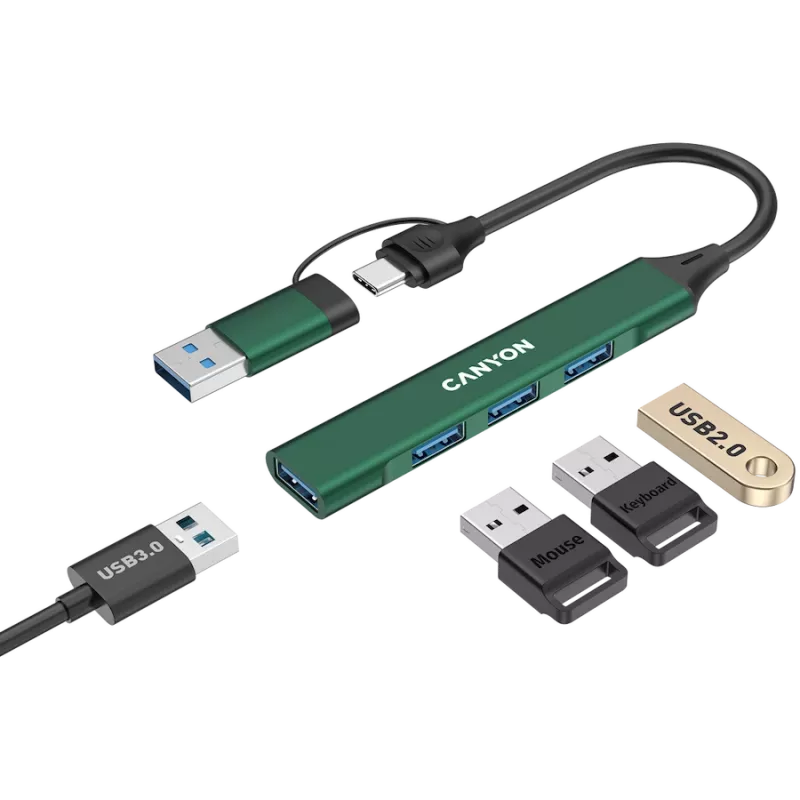 CANYON keskitin DS-02 4in1 USB-A/C vihreä