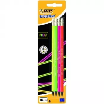 BIC kynät EVOLUTION FLUO ERASER BL4 EU, 4 kpl:n pakkaus 449046