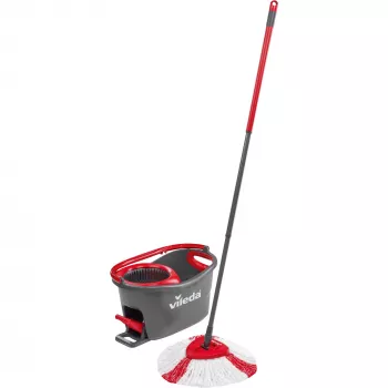 Wischmopp VILEDA EasyWring & Clean Turbo, punainen teknopolymeeriämpäri, irrotettava pestävä mikrofiberpäällinen, koville lattioille