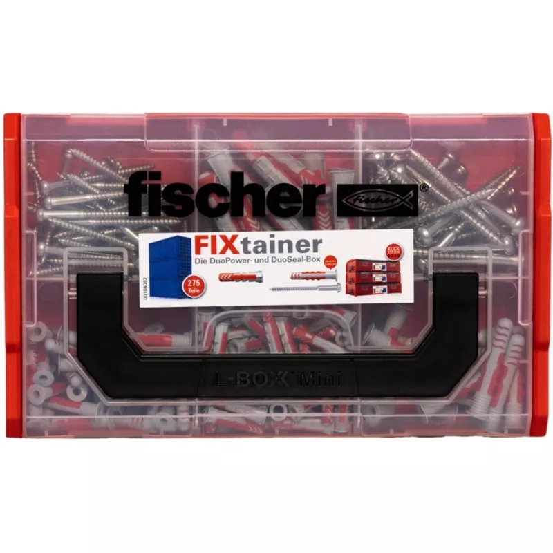 FixTainer - DUOPOWER & DUOSEAL + ruuvit, kiinnikkeet vaaleanharmaa/punainen, 275 osaa