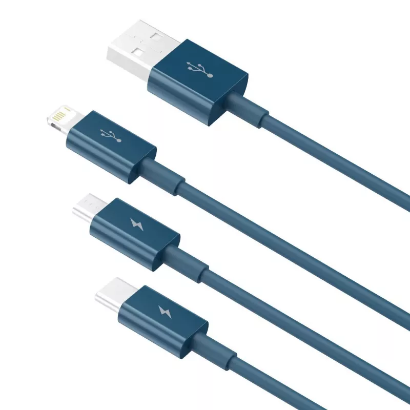 USB-kaapeli 3in1 Baseus Superior Series, USB - Micro-USB / USB-C / Lightning, 3,5 A, 1,5 m (sininen)