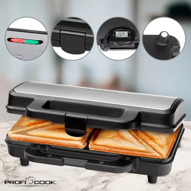 ProfiCook PC-ST 1092 - voileipägrilli - 900 W - ruostumaton teräs/musta