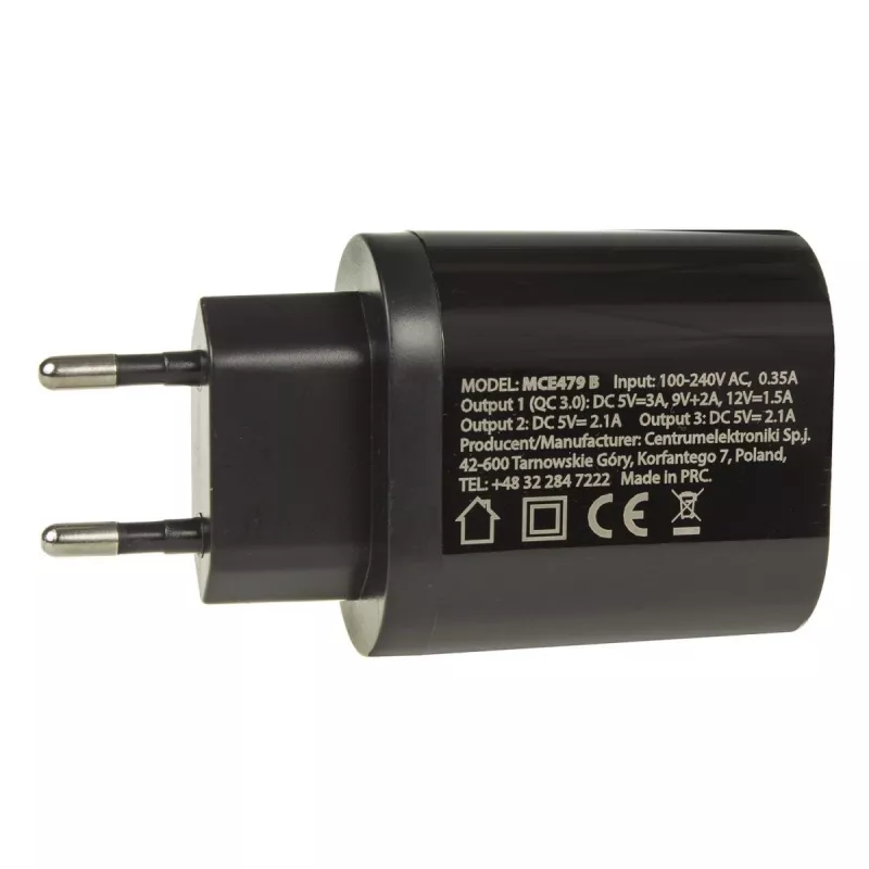 USB-seinälaturi MACLEAN MCE479B — 3x USB-liitäntää, 18W kokonaisteho, kompakti