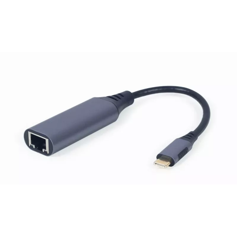 Verkkosovitin Gembird A-USB3C-LAN-01 Type-C USB 3.2 Gen 1, Gigabit RJ-45, 0,15 m kaapeli, metallikotelo, harmaa/musta