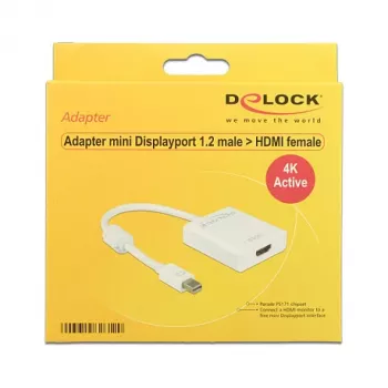 DeLock Mini DisplayPort 1.2 > HDMI (ST-BU) -sovitin 4K valkoinen