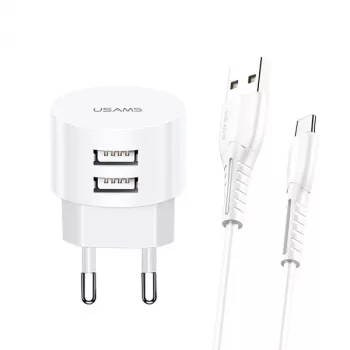 Johdollinen laturi usams XTXLOGT18MC05 2x USB 2.1A microUSB valkoinen AC/DC