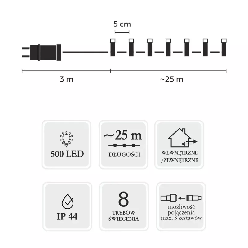 LED-valosarja Extralink 500 LED monivärinen, 25 m, sisä-/ulkokäyttöön, malli EX.73318