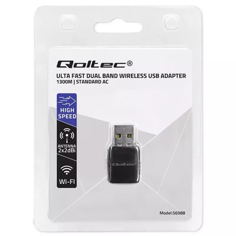 Langaton USB-adapteri QOLTEC 56988 Dual Band 1300Mbps USB 3.0