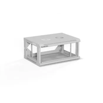 Seinäasennettava 19 tuuman 4U verkkokaappi Alantec 600 x 450 mm yksittäisellä lasiovella, irrotettavilla täydellisillä taka- ja sivuseinillä