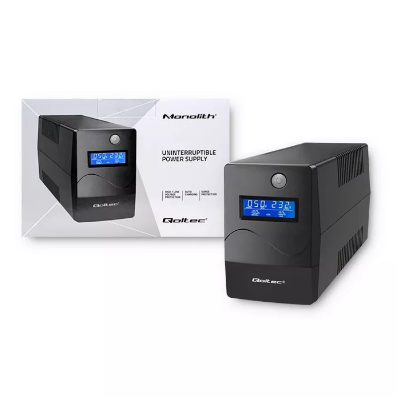 Qoltec Monolith UPS kaksoismuunnos online 0,65 kVA 360 W 2 pistorasiaa