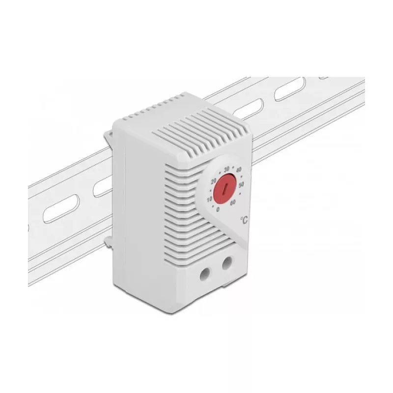 Termostaatti DELOCK 66824, muovikotelo, IP20, 30 W, 250 V, 10 A, 43×60×33 mm, harmaa/punainen