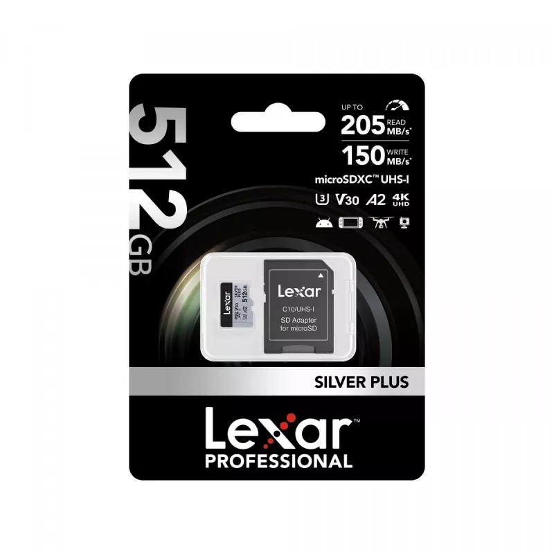 Flash-muisti Lexar 512 GB UHS-I microSDXC SILVER PLUS