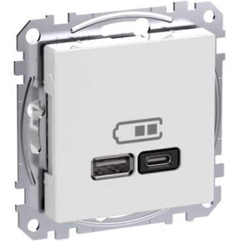 Schneider Electric WDE002983 seinäpistorasia USB-A- ja USB-C-liitännöillä, Power Delivery, valkoinen