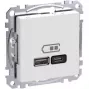 Schneider Electric WDE002983 seinäpistorasia USB-A- ja USB-C-liitännöillä, Power Delivery, valkoinen