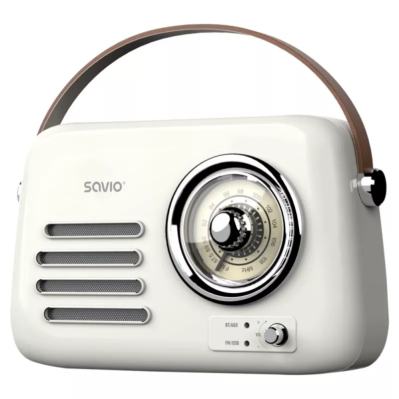 Kannettava radio SAVIO RS-02 — analoginen FM-viritin, Bluetooth 5.3, USB-virtalähde, 3 W, valkoinen