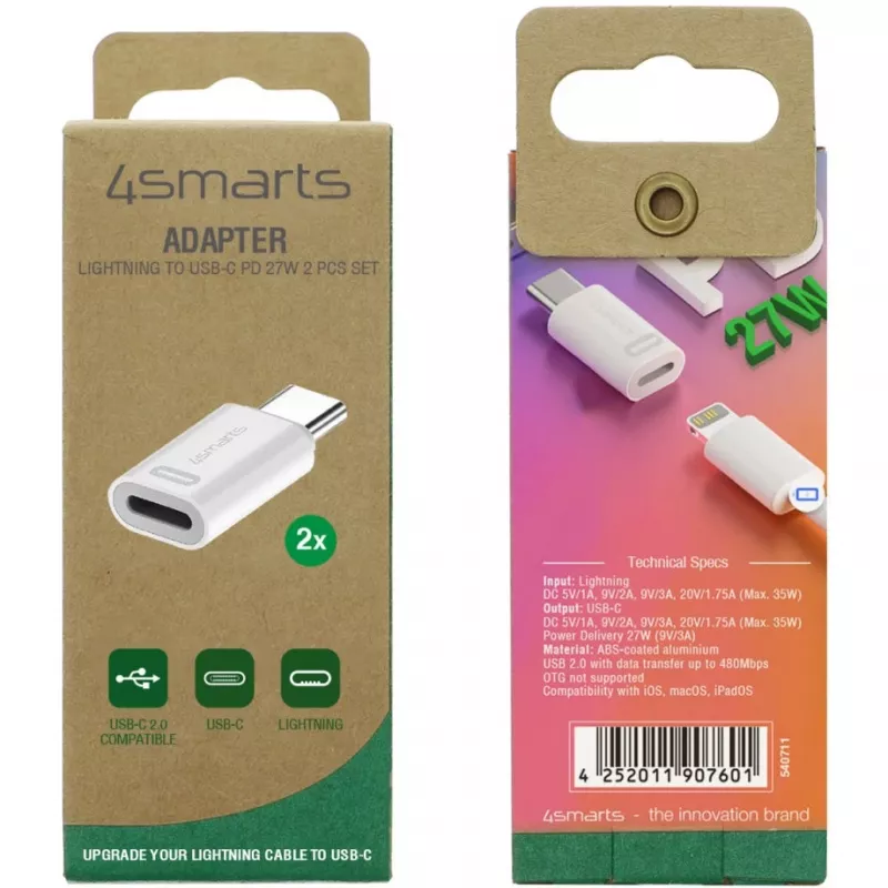 Kaapeliadapteri 4smarts 540711 Lightning USB-C valkoinen