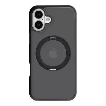 Suojakotelo Torras Ostand Pro iPhone 16 Plusille — musta, ohut profiili, kevyt