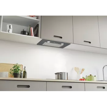 Kalusteisiin asennettava liesituuletin CANDY CBG625/1X, 520 mm leveys, 207 m³/h, hiilisuodatin, kiertosäädin, hopea