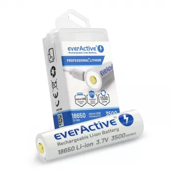 18650 Li-Ion 3.7V everActive 3500mAh akku (1 kpl) micro-USB suojauksella