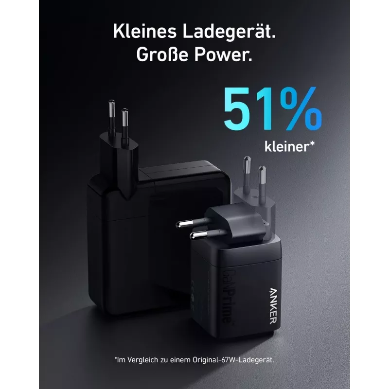Sisäkäyttöön USB-pikalaturi Anker Prime A2669313 – 67 W, 1×USB-A, 2×USB-C, musta