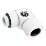 Liitin BitsPower BP-DWE90RMLA12 — messinki 90° kulmaliitin, valkoinen, Ø 12 mm