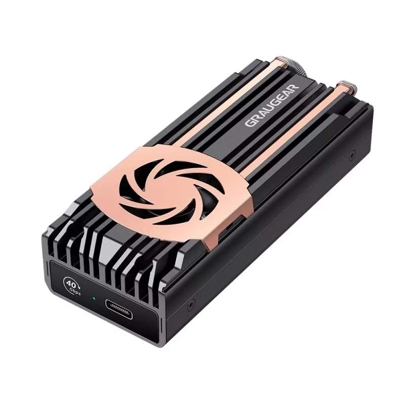 GrauGear G-M2U4-40G-F ulkoinen M.2 NVMe SSD -kotelo, PCIe 4.0, USB4 (USB-C), 40 Gbit/s, alumiini, tuulettimella, musta