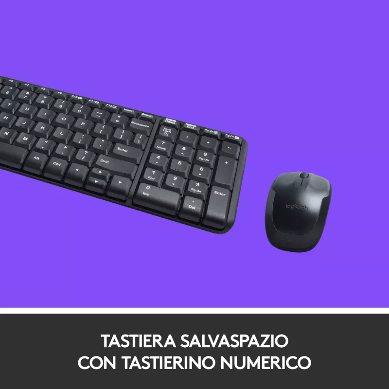 Logitech Wireless Combo MK220 - näppäimistö-hiirisarja - langaton - 2,4 GHz - italialainen - tummanharmaa (920-003721)