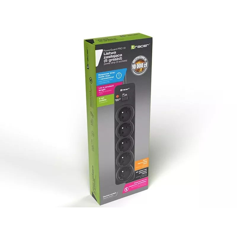 Tracer PowerGuard PRO musta 5 AC-pistorasiaa 1,6 m 3680 W