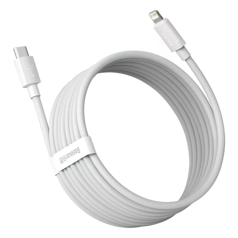 Baseus Simple Wisdom datakaapelisarja USB-C - Lightning PD 20W (2 kpl/pakkaus) 1,5m valkoinen