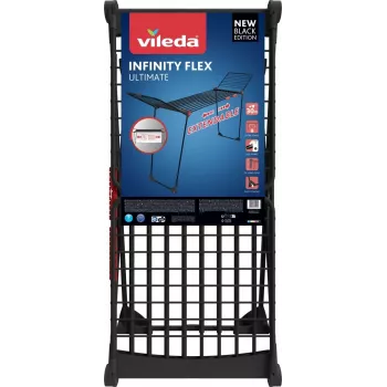 Kuivausteline VILEDA Infinity Flex Ultimate Teleskooppi — musta, pinnoitettu alumiini, 30 m kuivausala, taitettava, rullat