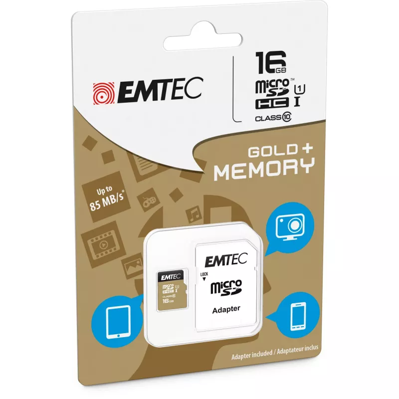 EMTEC Gold+ - flash-muistikortti (SD-adapteri sisältyy) - 16 GB - Class 10 - microSD - kulta (ECMSDM16GHC10GP)