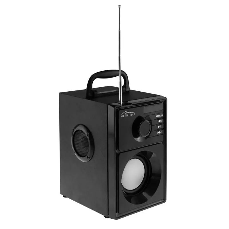 Kannettava kaiutin MEDIA-TECH MT3179, 20 W (RMS 15 W), Bluetooth 5.1, FM, MicroSD, USB, AUX, Li-Ion, 6 h, puukotelo