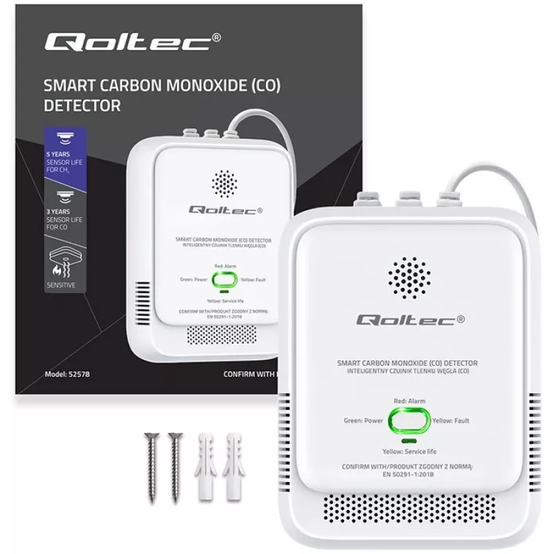 CO-hälytin QOLTEC 52576 – häkäanturi, 85 dB hälytys