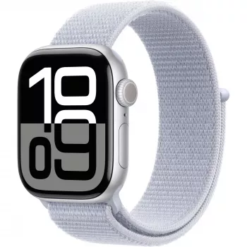 Apple Watch Series 10 alumiinikotelo GPS + Cellular 42 mm hopea Sport Loop sininen cloud