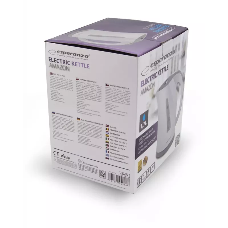 Vedenkeitin Esperanza 1,7 l 2200 W harmaa valkoinen
