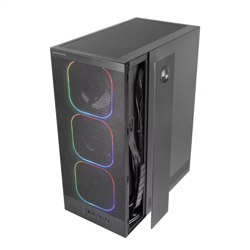PC-kotelo TACENS MARS MC-NEBULA Midi Tower karkaistulla lasilla, neljä 120 mm aRGB-tuuletinta, tukee ATX, GPU jopa 30,2 cm