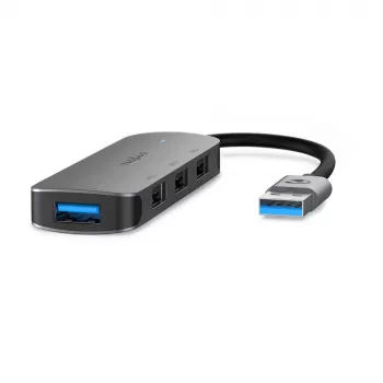 Nedis USB-keskitin USB-A-uros – 4x USB A, 4-porttia, USB 2.0 / USB 3.2 Gen 1, USB-virralla, 5 Gbit/s (CCGB61210GY01)
