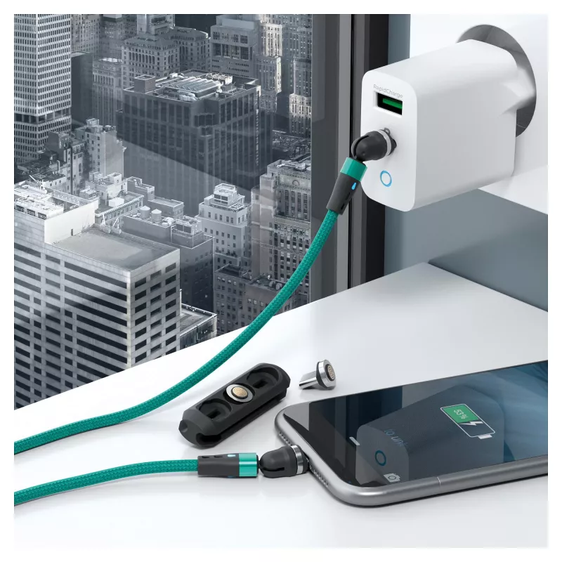 USB-kaapeli RealPower MagneticCharge2 1 m vihreä pikalataus tiedonsiirto