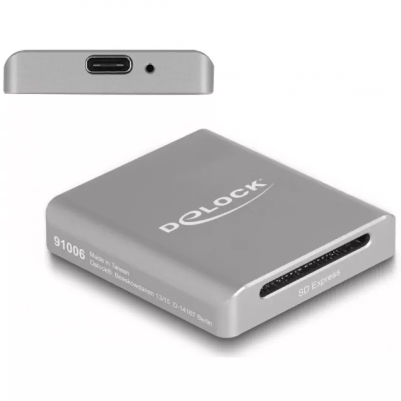 DeLOCK 91006 kortinlukija harmaa SD USB Type-C 10000 Mbit/s