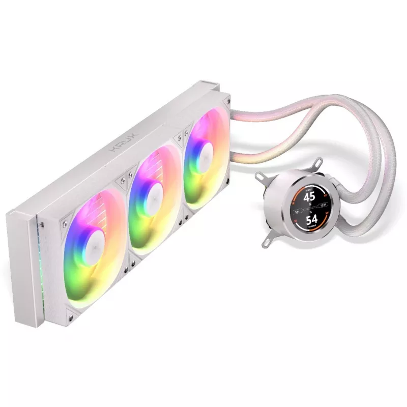 KRUX HydroGlance 360 ARGB AIO-nestejäähdytin LCD-näytöllä, 360 mm, valkoinen